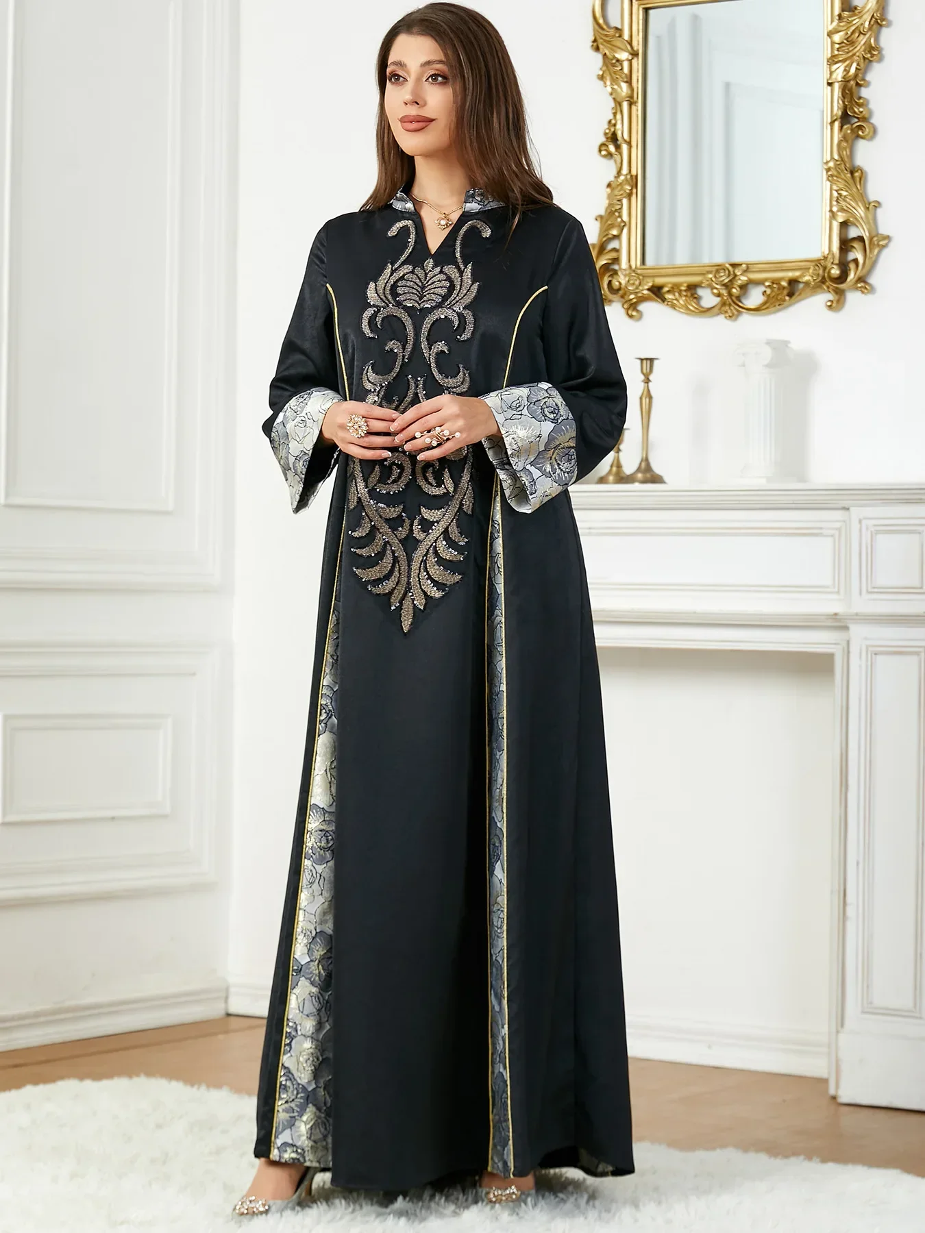 Eid Muslim Sequins Dress for Women Abaya Evening Jalabiya Morocco Party Dresses Dubai Abayas Kaftan Vestidos Arab Long Robe