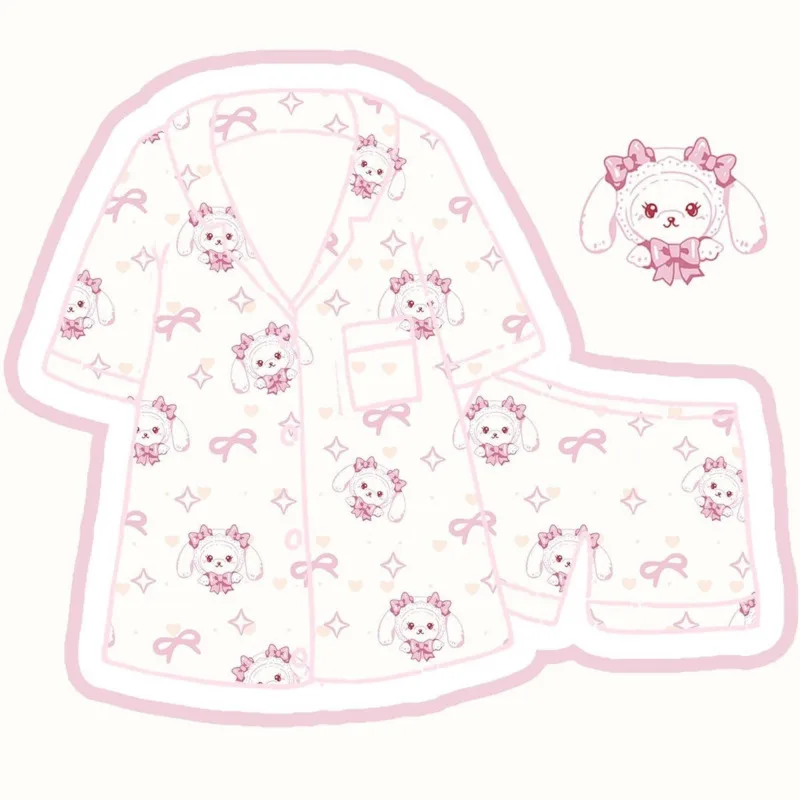 

Cute Cartoon Japanese Pajamas Set Button Short Sleeve Top Shorts Y2k 2 Piece Outfits Girls Kawaii Bunny Bear Loose Homewear Gift