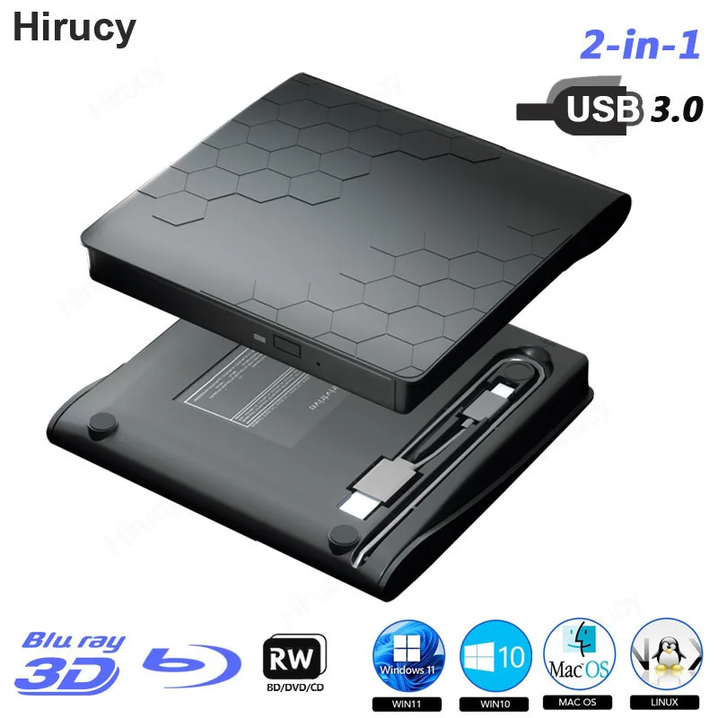 Drive Blu-ray eksternal USB 3.0 tipe-c CD DVD BD RW Player Burner Drive optik portabel untuk Macbook Laptop Desktop PC