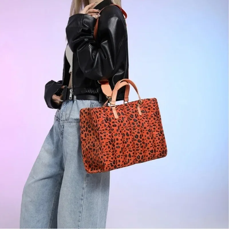 

Large Canvas Tote Bag Casual Leopard Shoulder Messenger Women's Bags New High Quality Korean Designer Handbags Sac A Mains Femme