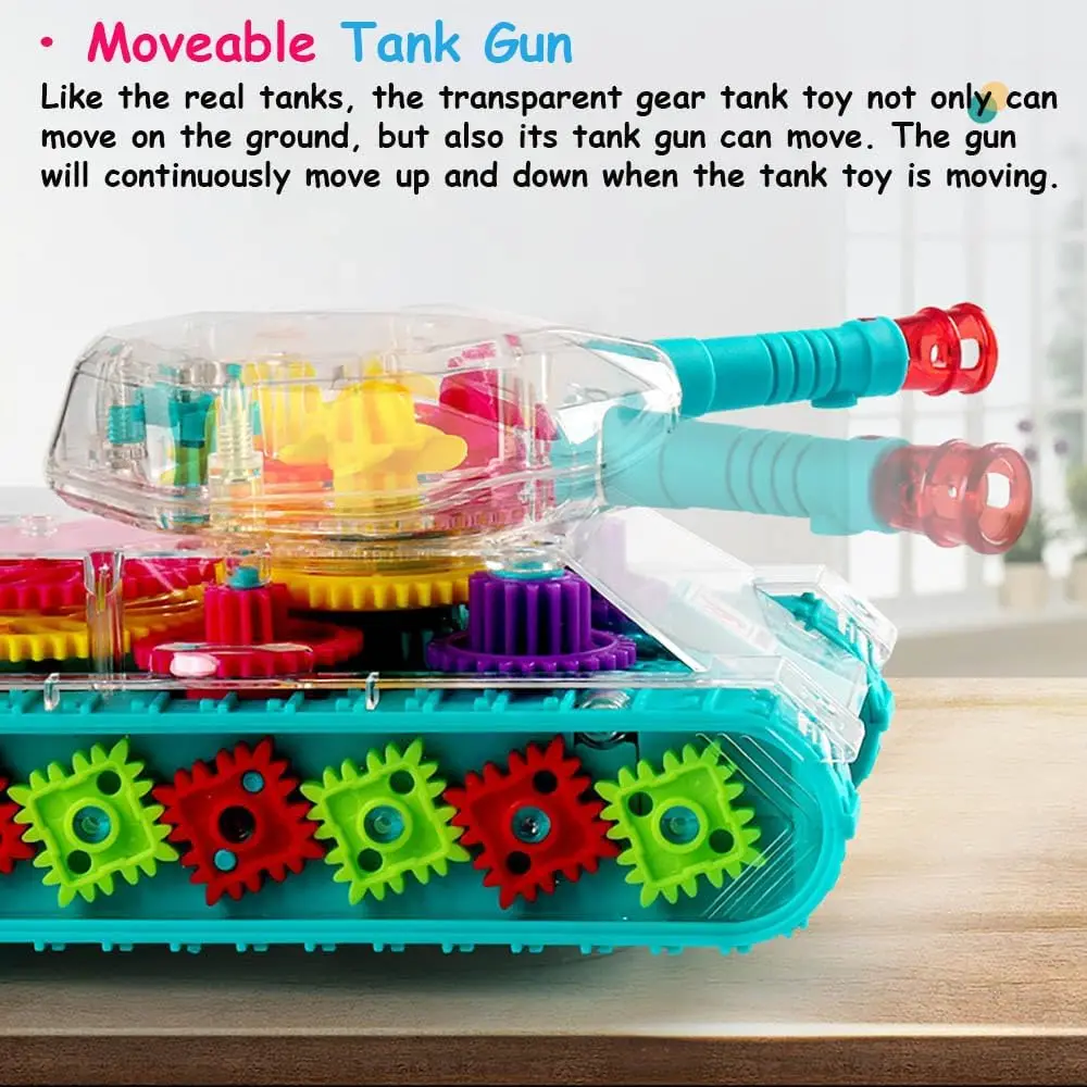 Light Up Transparent Gear Tank Toy for Kids Armored Car Toy with Visible Moving Gears Educational Crawling Toys for Toddlers