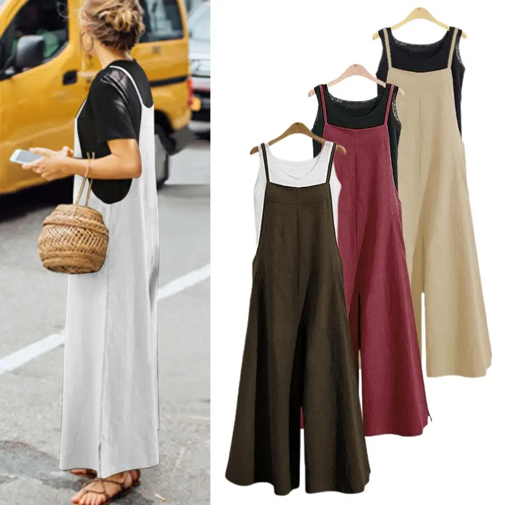 Women Jumpsuit Wide Leg Jumpsuit Stylish Women's Square Neck Jumpsuit with Wide Leg Crotch T-shirt for Summer