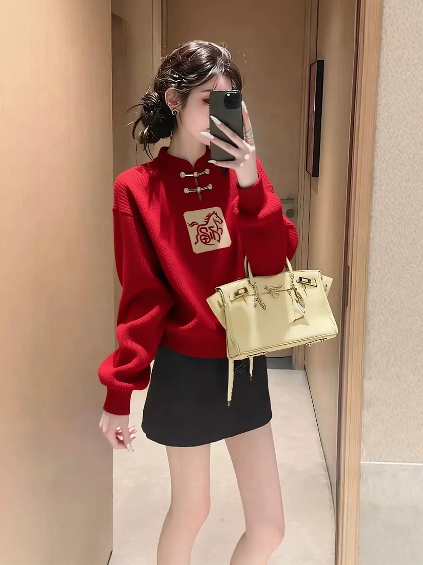 

Китайский вязаный свитер для женщин, осенне-зимний, больших размеров, красный, на Новый год, красивый базовый топ с пуговицами