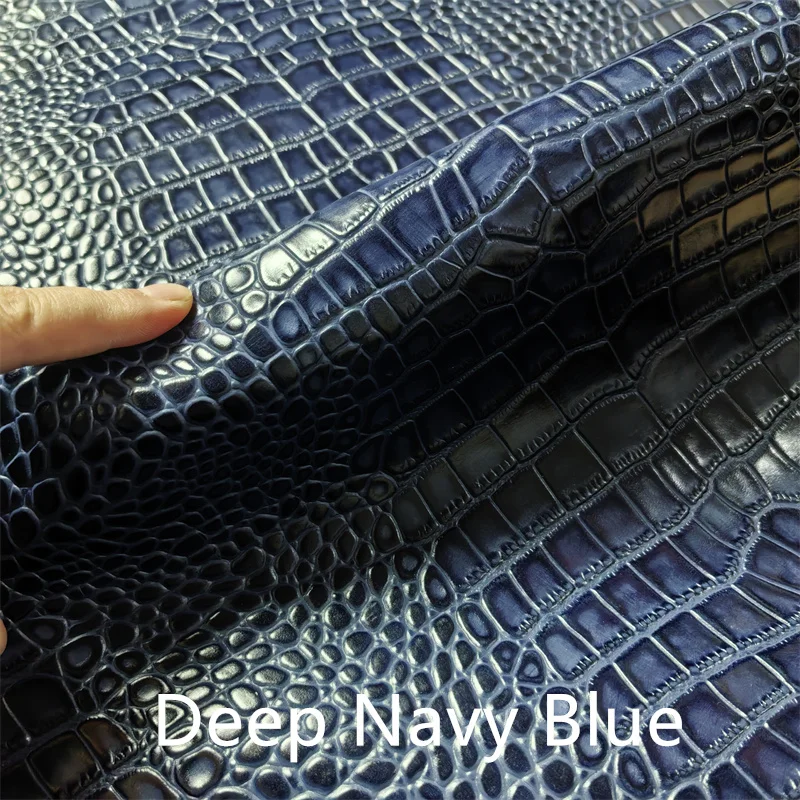 1.5mm Dark Blue Crocodile Pattern Cowhide. Top Grain Leather. Genuine Leather Fabric. For Handmade DIY Bags. Full Sheet Cutting. - view 2