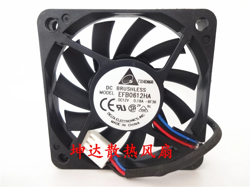 

Delta Electronics EFB0612HA DC 12 В 0,18 А 60x60x10 мм 3-проводной охлаждающий вентилятор