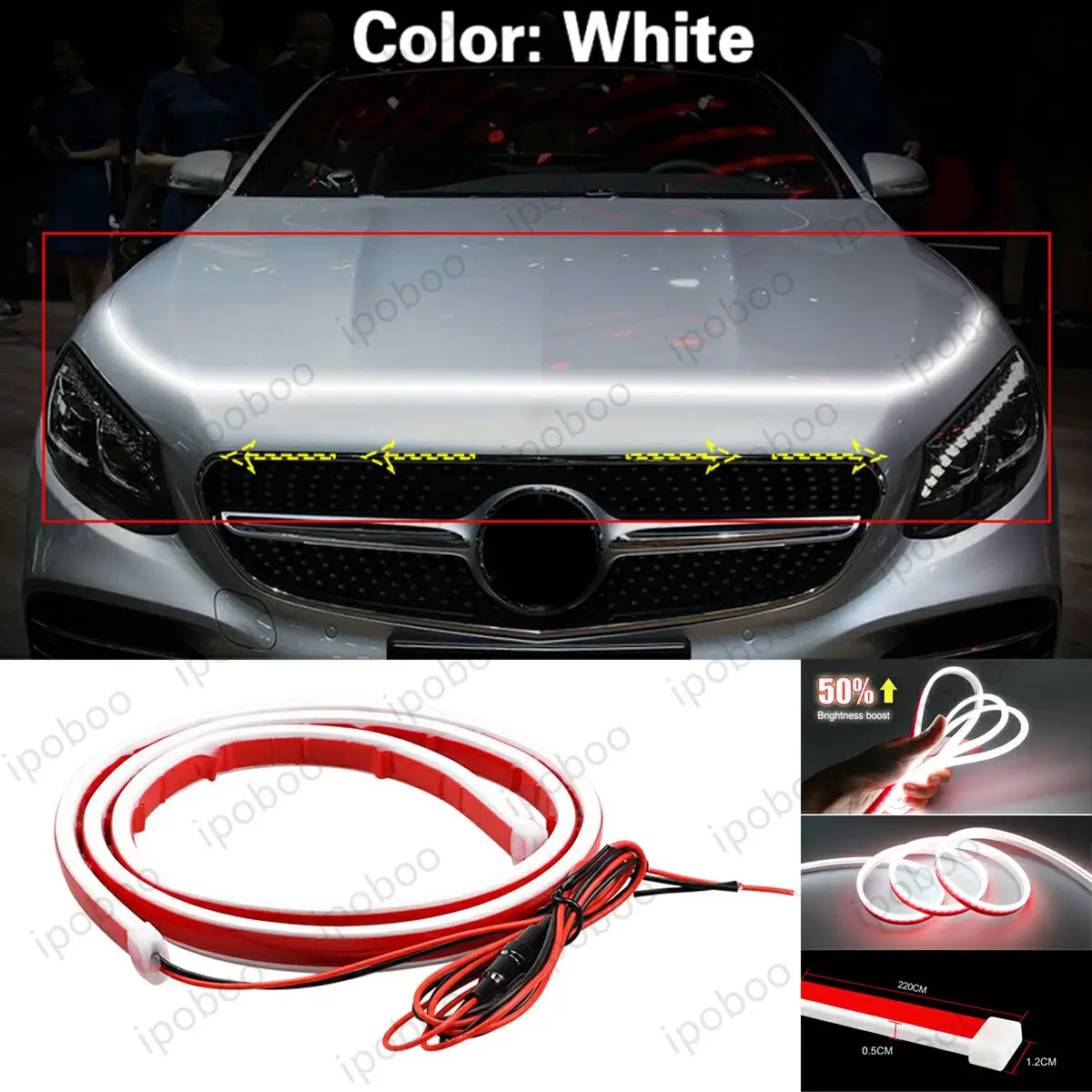 

86" LED Hood Light Strip For Benz S-Class 2004-2022 Flexible Dynamic Scan Start Up Hoodbeam Kit Engine Cover Decoration Light