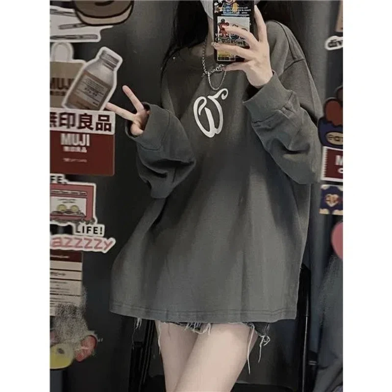 Vintage Off Shoulder Button T Shirt Tops Long Sleeve Solid Loose All-match Street Casual Hoodie Korean Fashion Women Clothing