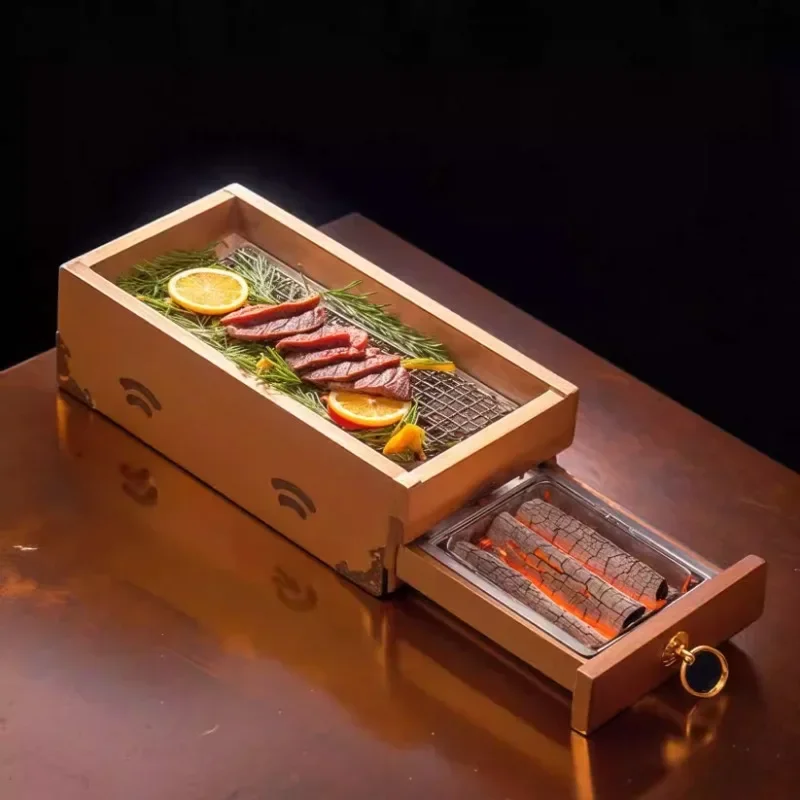 

Hotel compartment Internet celebrity charcoal grilled steak premium sense solid wood box