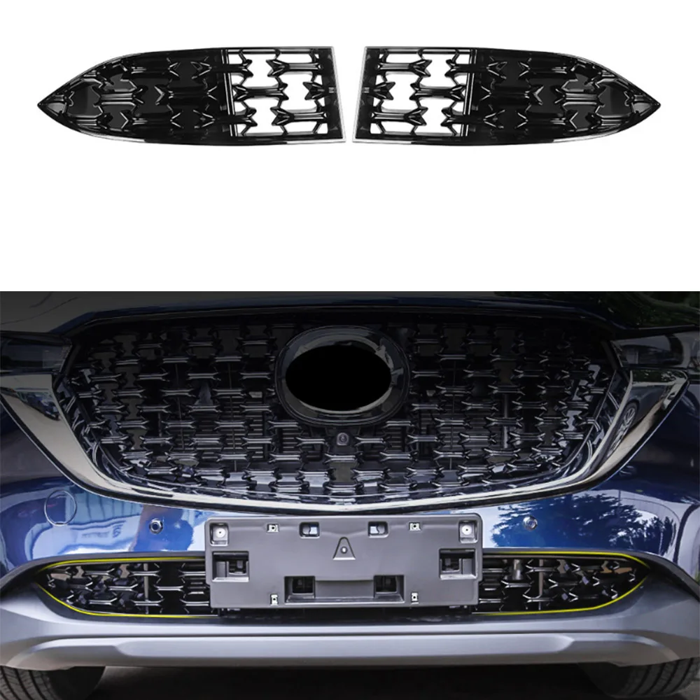 

Exterior ABS Car Styling For Mazda CX-5 2022 Front Grille Grill Down Decoration Cover Trim Accessories 2pcs