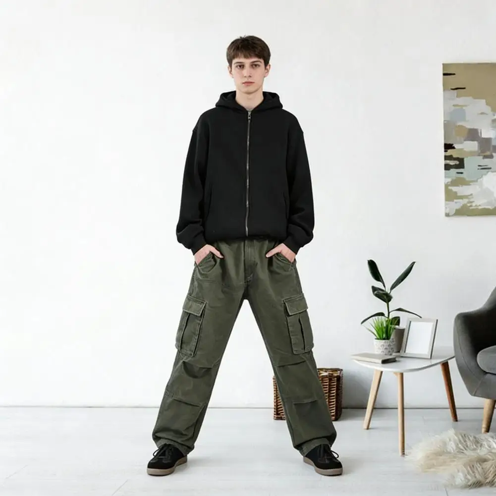 

Men Baggy Cargo Pants Men Casual Trousers Men's Retro Cargo Pants Multi-pocket Casual Trousers Loose Fit Wide Leg for Travel