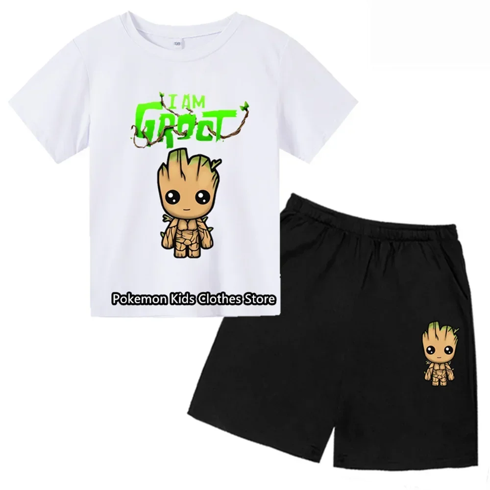 Cartoon Fashion Kids Clothes Shirt Groot Tshirt Set Children\'s Handsome Quick Dry Top Girl Boys 3-14 Years Old T-shirt Suit