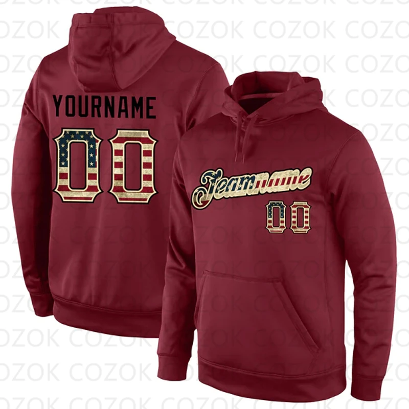 Customized Hoodies Dark Red Color Jersey 3D Printed  Unisex Pullovers Hoodie Casual Sweatshirts