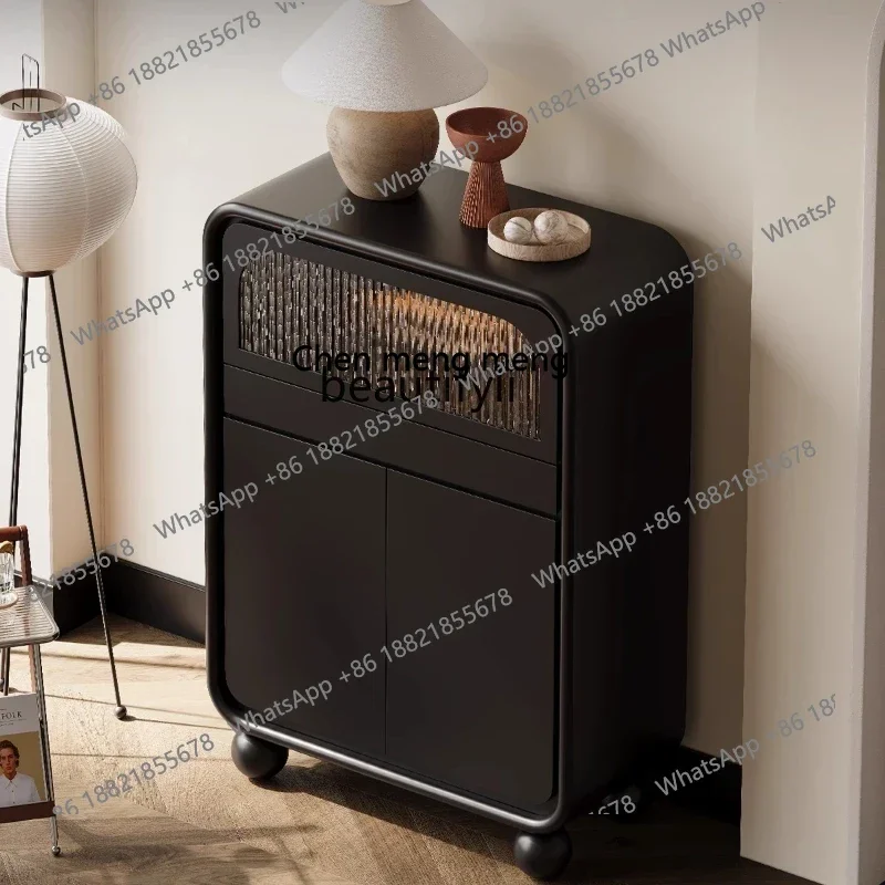 cc182Italian minimalist side cabinet, kitchen guest closet hall designer black storage, narrow entrance cabinet R