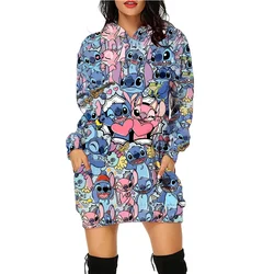 2024 Stitch Fashion Kawaii Hoodie Dresses Stitch Disney Sweater Dress Luxury Party Disney Mini Y2k Long Sleeves Women Dress