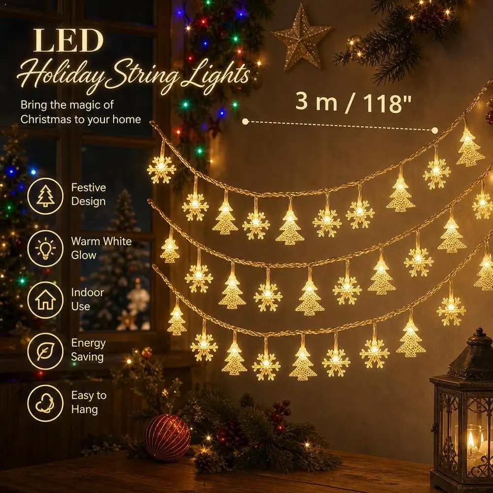 LED Christmas Snowflake String Light Fairy Lights USB/Battery Powered Garland 2024 New Year's Wedding Party Xmas Decorations