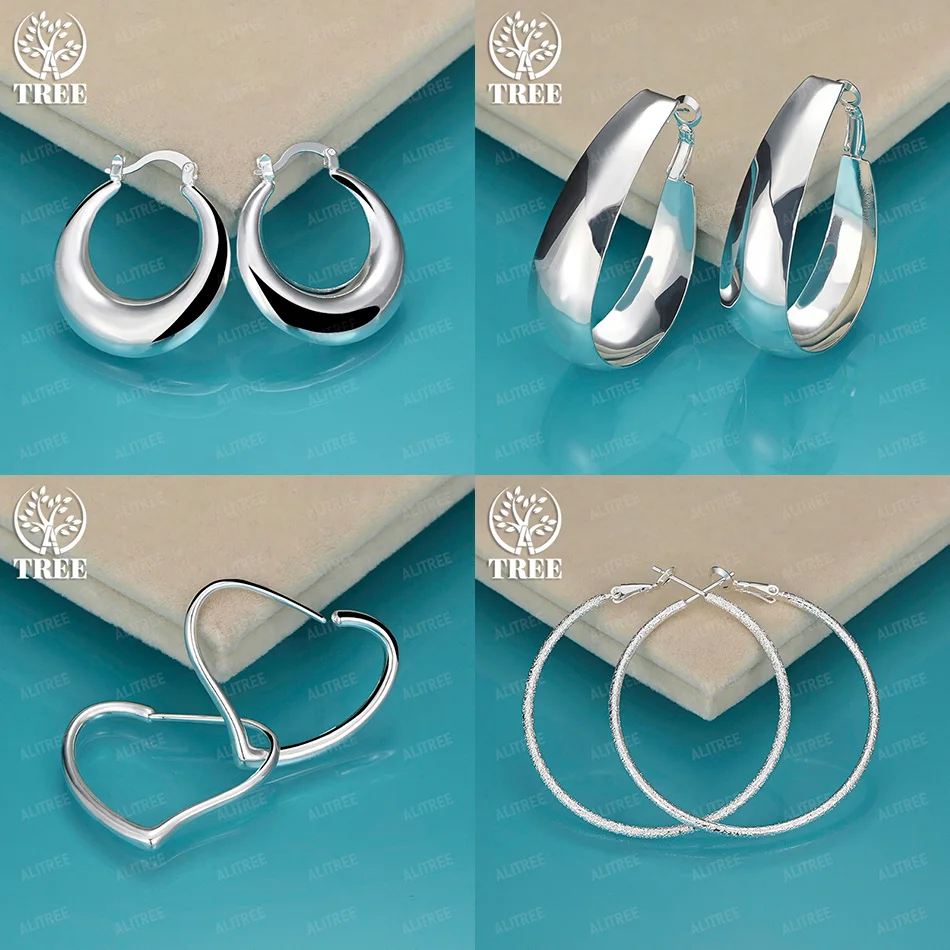 

Fashion 925 Sterling Silver 50mm Round Hoop Earrings Women Cute Heart Jewelry Accessories Birthday Party Anniversary Gift