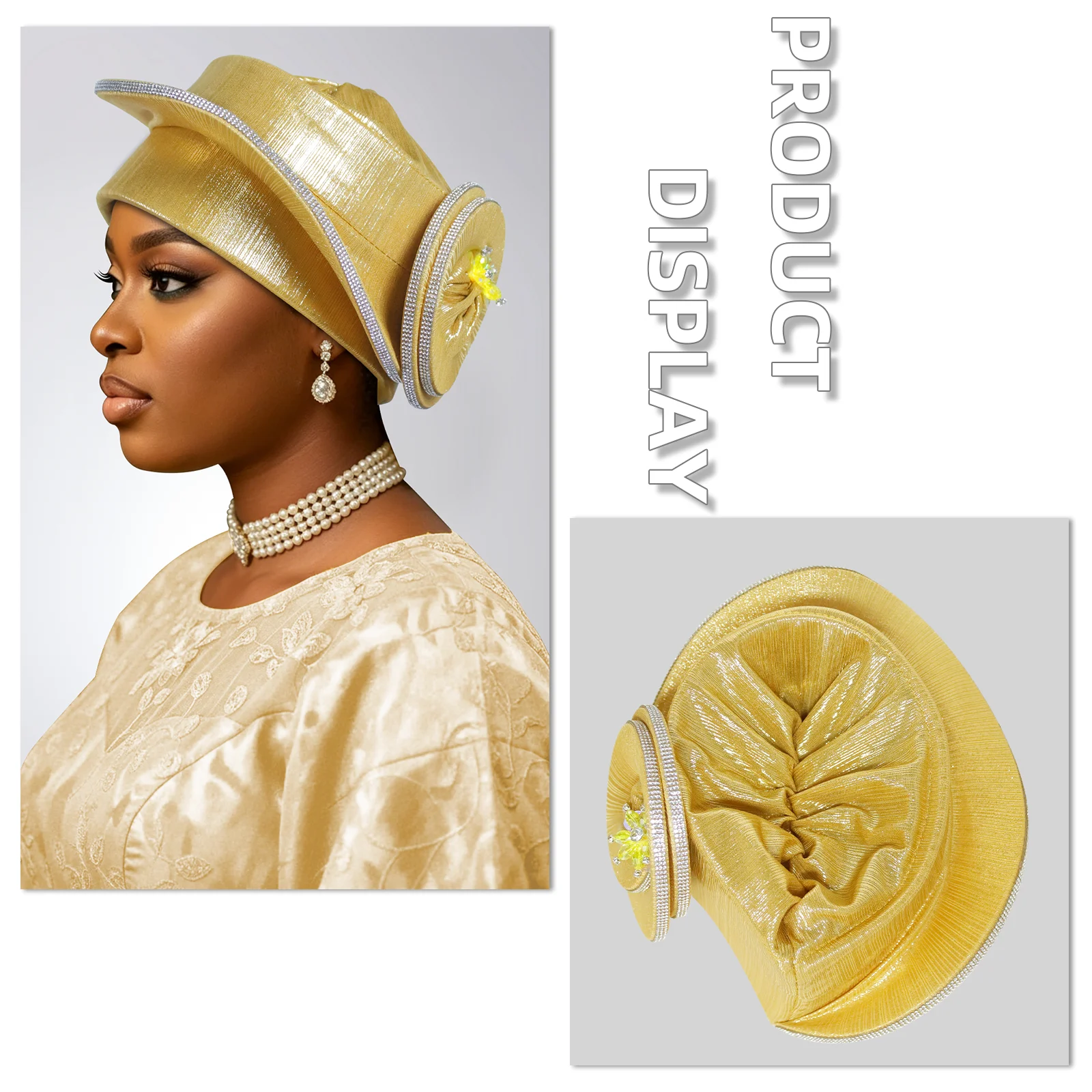 Turbante de lujo con diamantes de imitación en espiral para mujer, pañuelo africano, Auto Gele, turbantes femeninos, accesorio para la cabeza Gele para bodas nigerianas