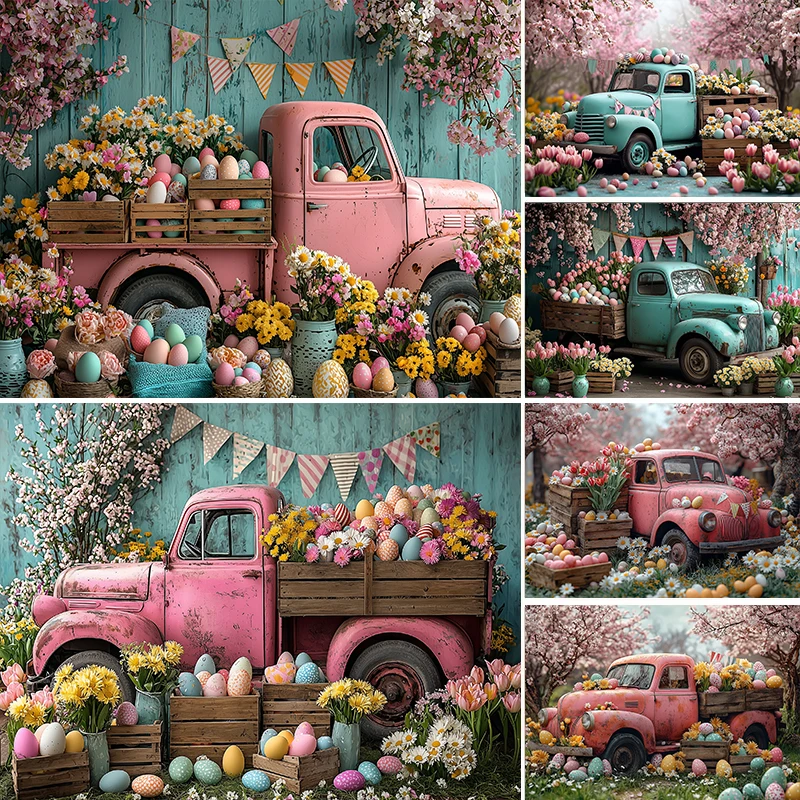 

LSPhotography Background Spring Easter Truck Floral Child Birthday Party Cake Smash Portrait Decor Backdrop Photo Studio