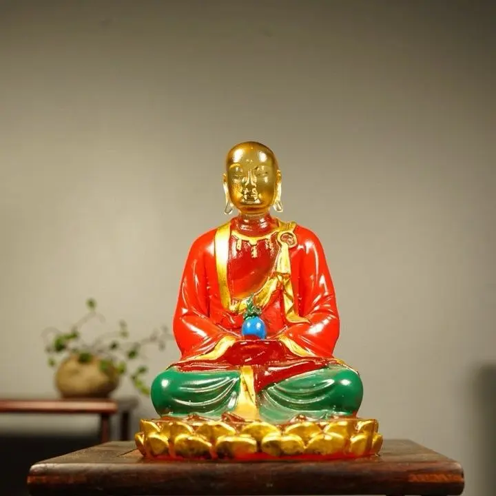 Old Collection Ancient Craft Liuli Gilded Ksitigarbha Buddha Statue,  Vintage Chinese Buddhist Figurine Ornament