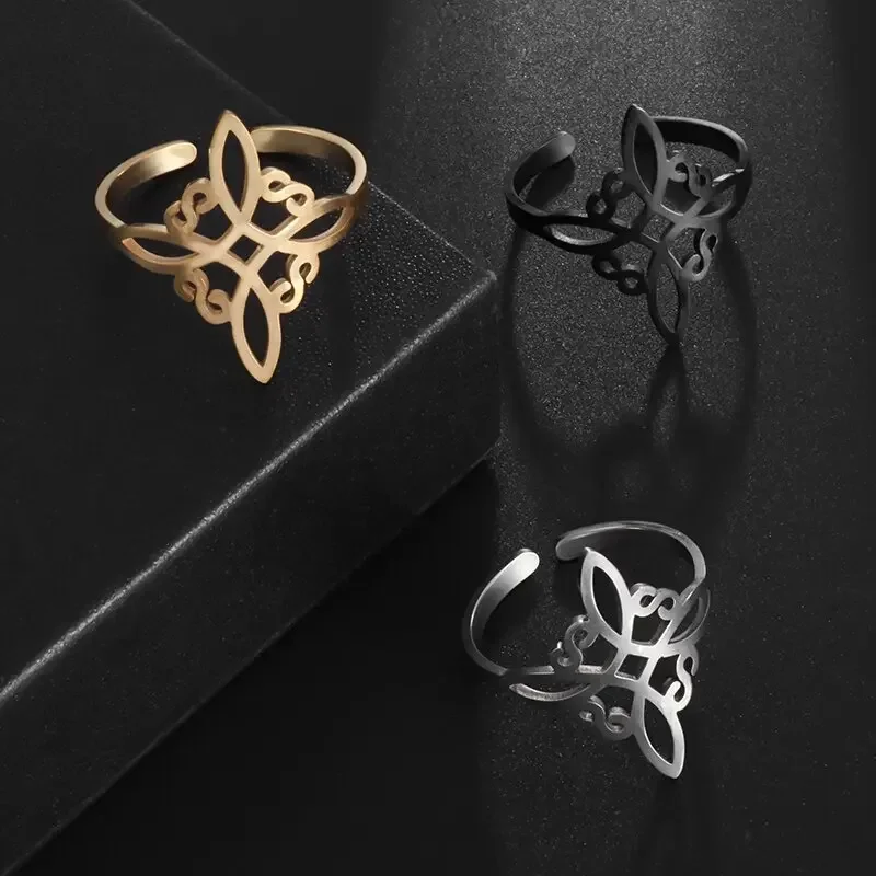 Women's Witch Knot Ring Stainless Steel Geometric Style Elegant Chic Irish Celtic Knot Adjustable Ring Witchcraft Amulet Jewelry