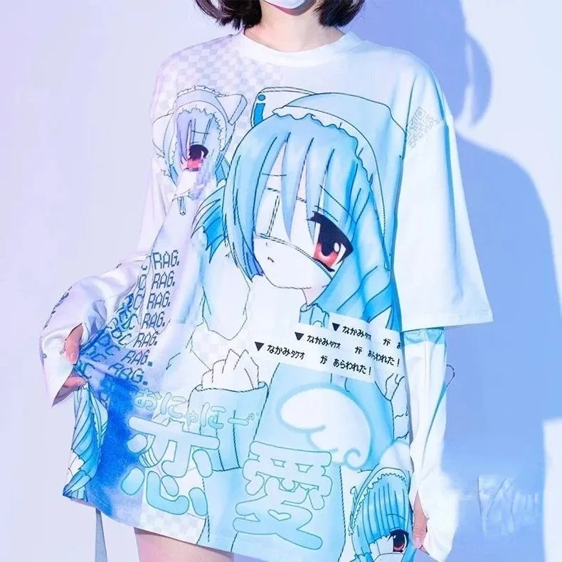 Women Clothing Casual Japanese Anime Minemine Girl 3D Printed Short Sleeve Tee Trends Y2K Oversized Gothic Unisexy T Shirt Dames