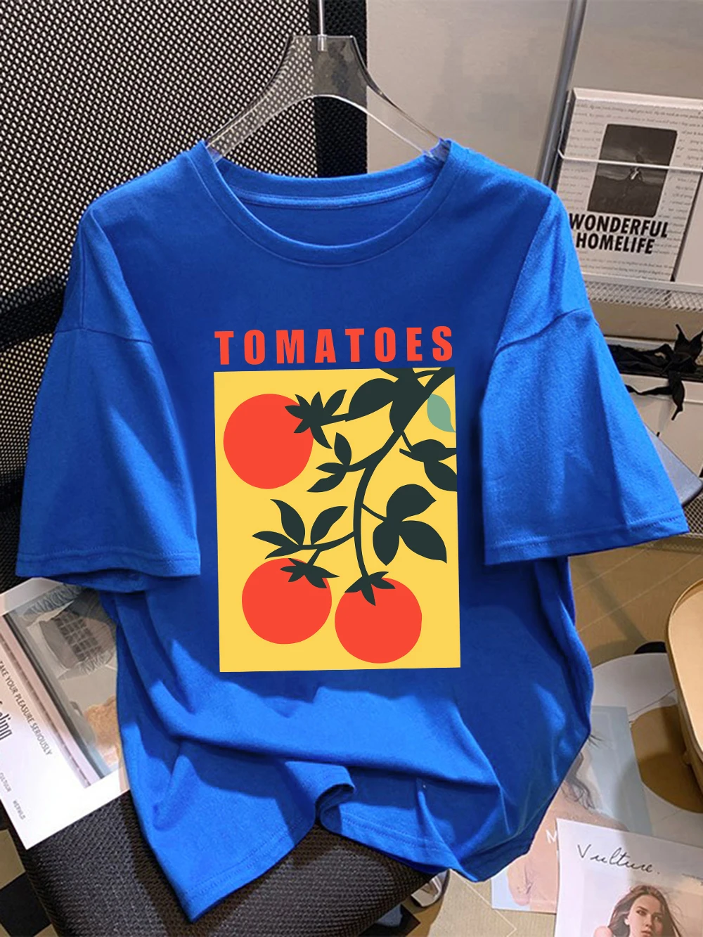 

100% Cotton Summer T-Shirts Womens Tomatoes Printing Tops Comfortable Soft O-Neck Short Sleeve Tees Holiday Casual Woman Clothes