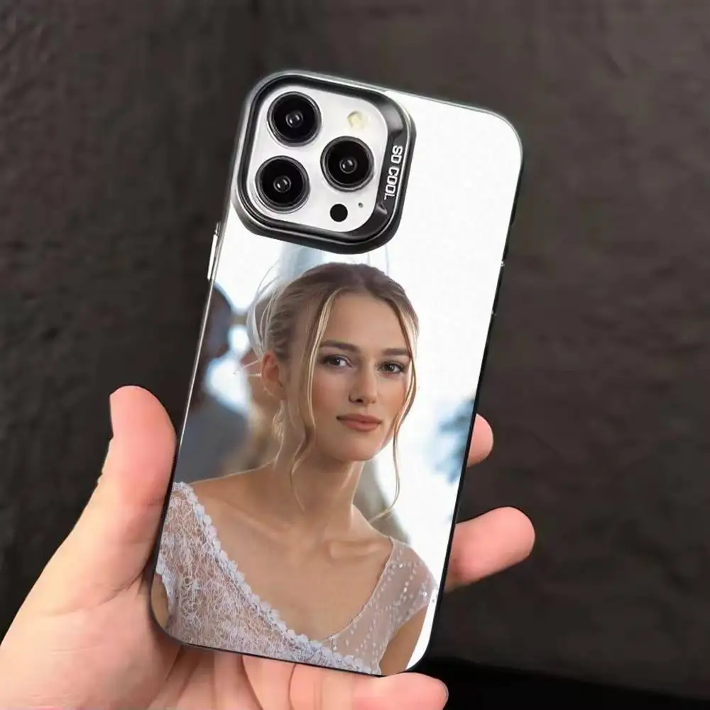 حافظة هاتف K-Keira Knightley لون فضي لهاتف آيفون 17 16 15 14 13 12 11 Pro Max Plus