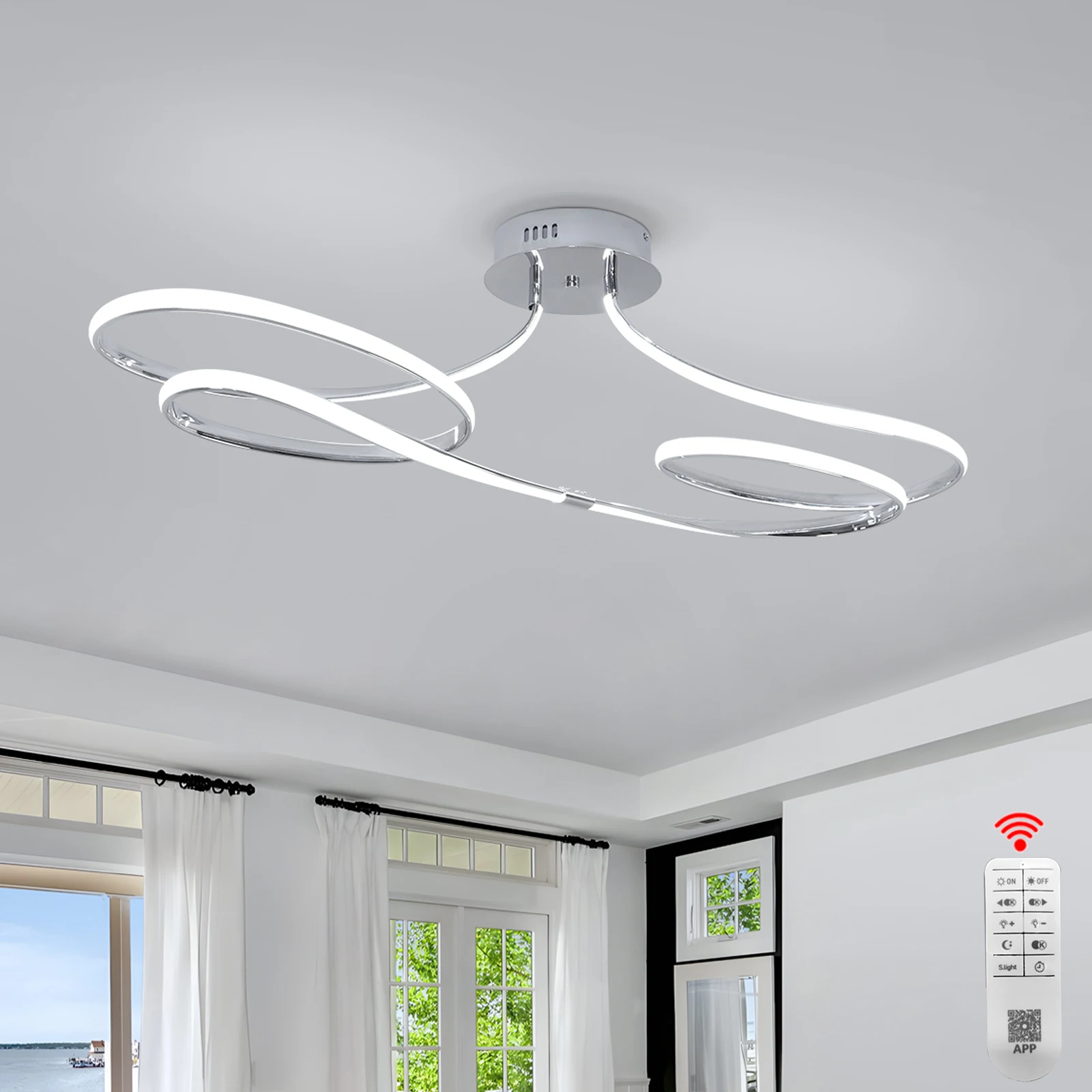 TCY 75 cm plafond moderne à intensité variable LED 28 W or/Chrome/noir pour chambre cuisine luminaire avec télécommande