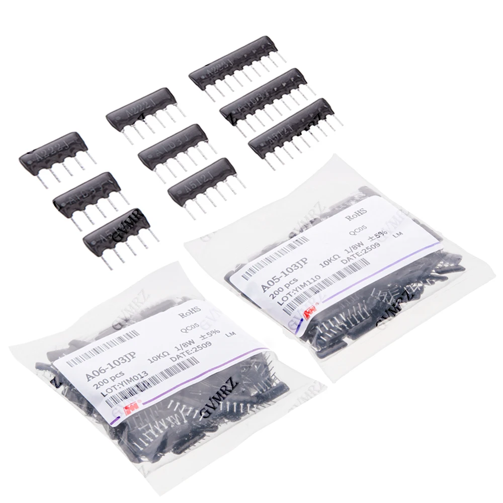 10pcs/200pcs 1K 1.5K 220R 330R 470R 2K 2.2K 3K 5PIN 6PIN 9PIN exclusion Network Resistor array DIP 510R 560R