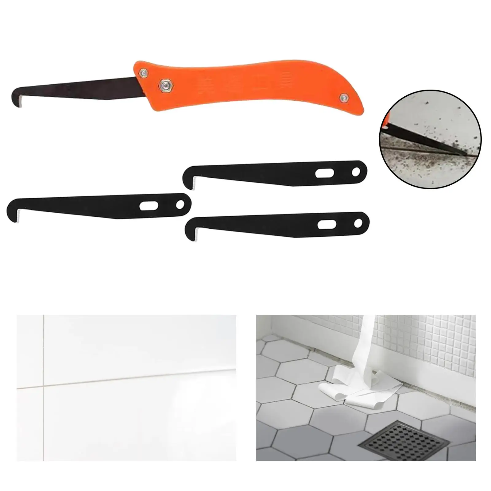 Professional Grout Removal Knife w/ 3Pcs Blade Cleaning Tiles Gap Kitchen