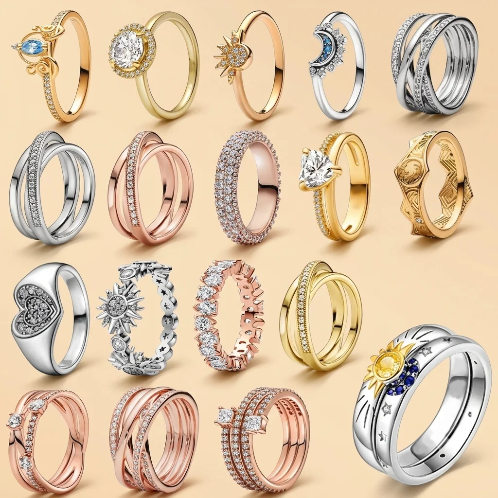 New Sun Moon Star Zircon Stackable Ring Gold Tone Blue Gem Inlaid Thin Multi Band Dainty Women Daily Matching Fine Jewelry Gift
