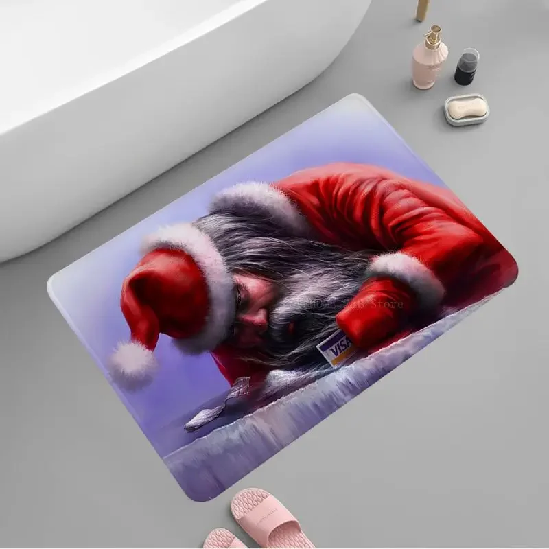 Santa Christmas Bath Mat INS Style Soft Bedroom Floor House Laundry Room Mat Anti-skid Toilet Rug