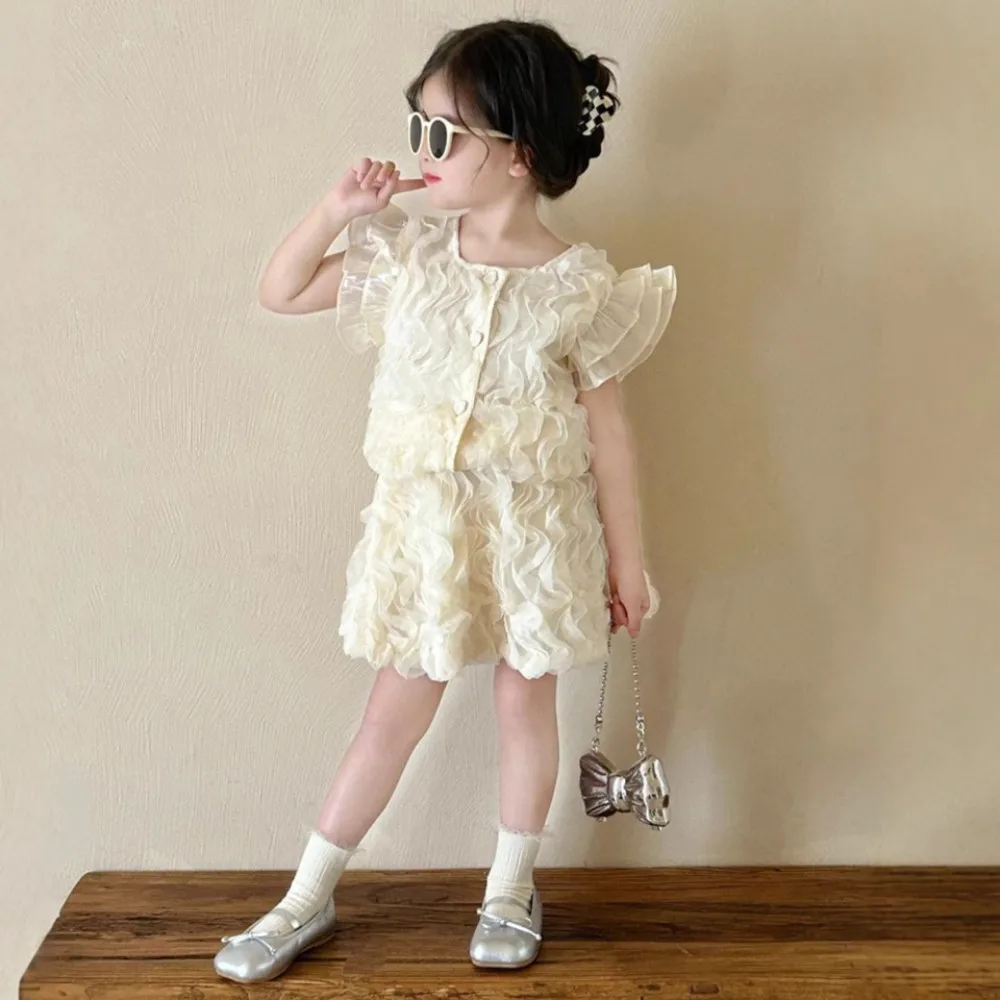 Summer Beige Baby Girl Clothes Sweet Princess Birthday Children's Clothing Korean Version Solid Color Sleeveless Top and Skirt