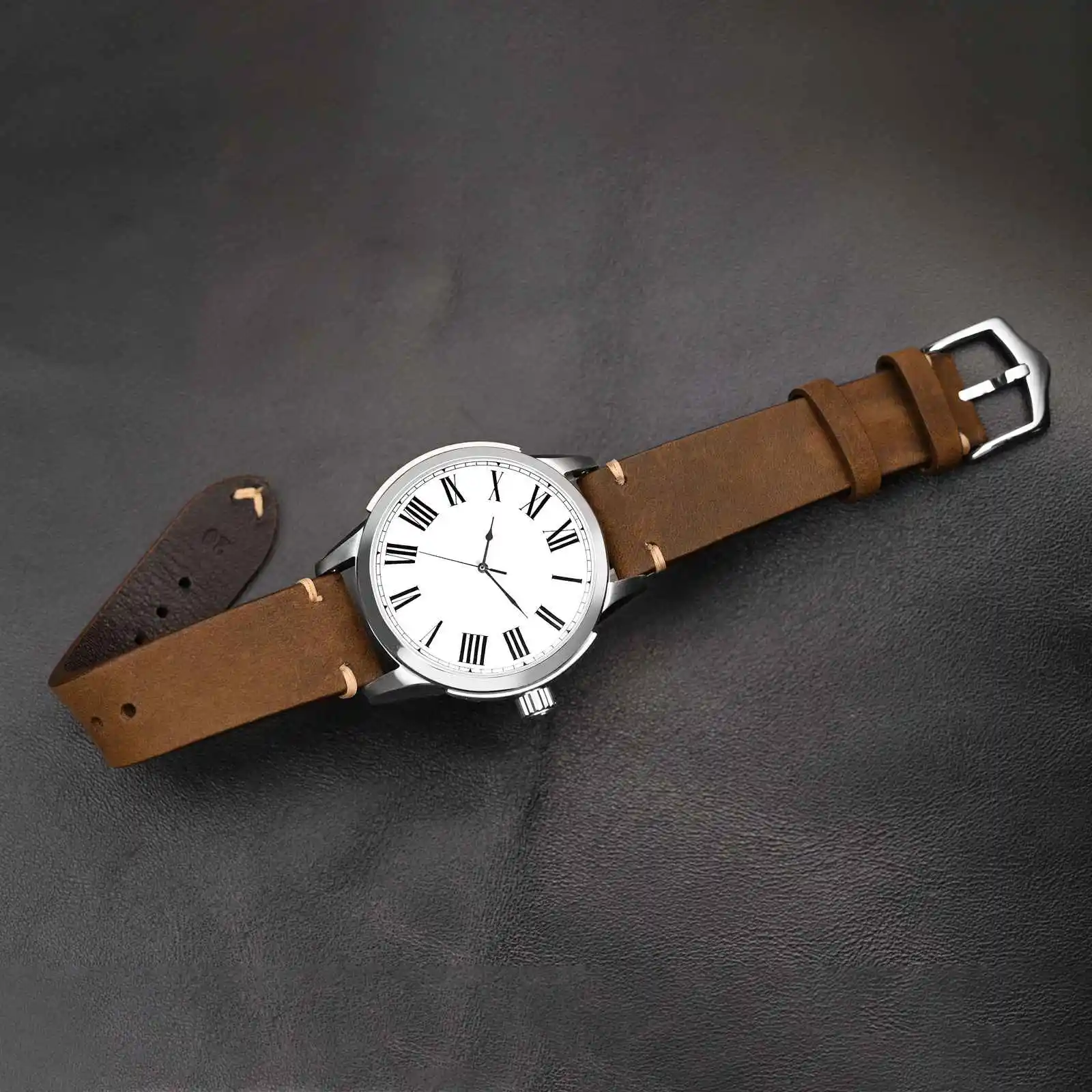 ANBEER Retro Style Leather Watch Strap 18mm 20mm 22mm Military Watch Strap for Men Suitable for traditional watches