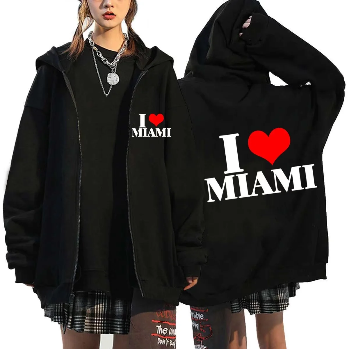 

English letters print Fashion around Harajuku print men and women sweater hooded loose zipper sweater