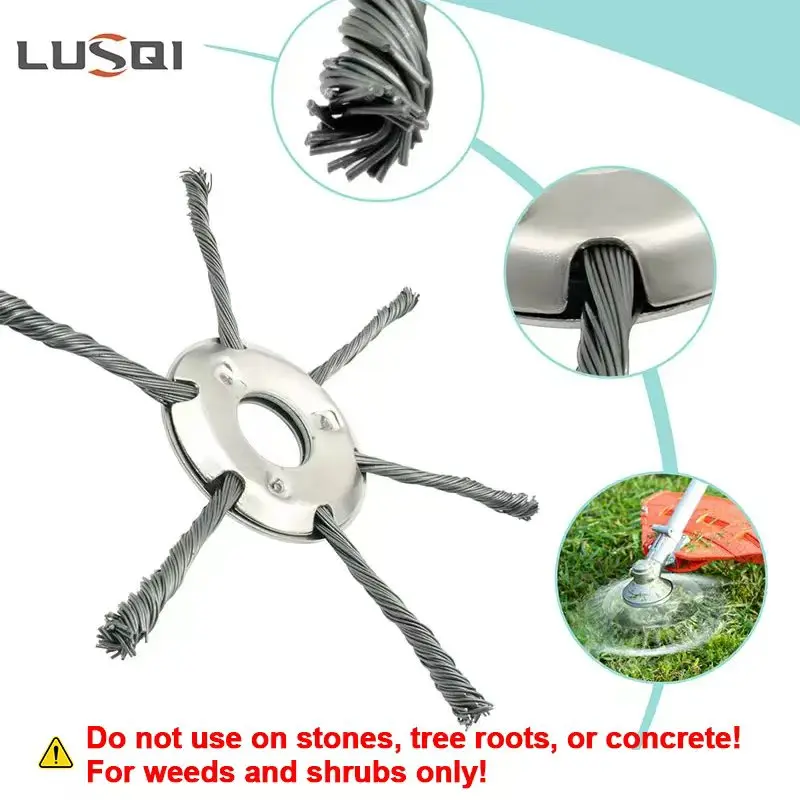 Image of LUSQI 6/7 Zoll Stahlbürstenkopf für Rasentrimmer, universeller Unkrautbürstenkopf, passend für gerade Schaftbürsten, zum Entfernen von Moos und Rost