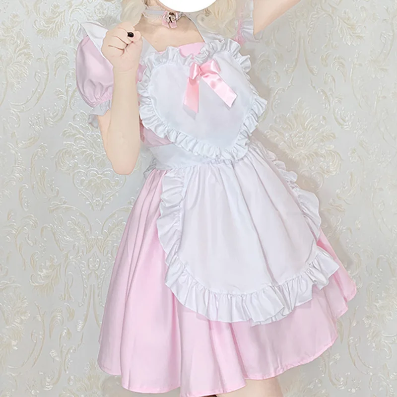 Vestido de empregada anime para mulheres, vestido de empregada Lolita, rosa e branco, Alice japonesa, irmã macia, grande cena