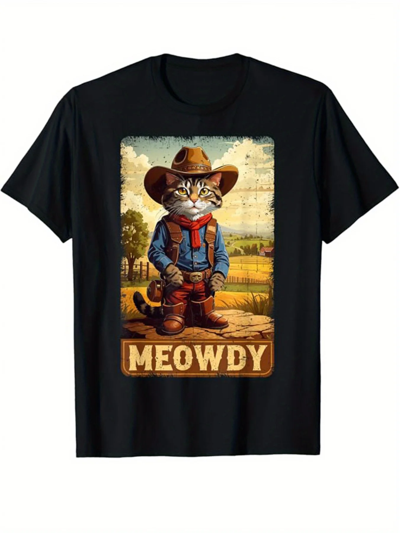 

Western Cowboy Printed, Men's Cotton Graphic 220G T-shirt, Casual Short Sleeve Crew Neck Gamer T-shirt, Men's Tee For Outdoor