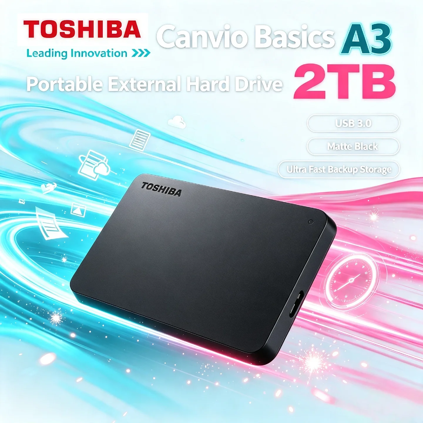 Toshiba Canvio Basics A3 2TB Portable External Hard Drive USB 3.0 Matte Black Backup Storage Pro Max Ultra Fast Elite