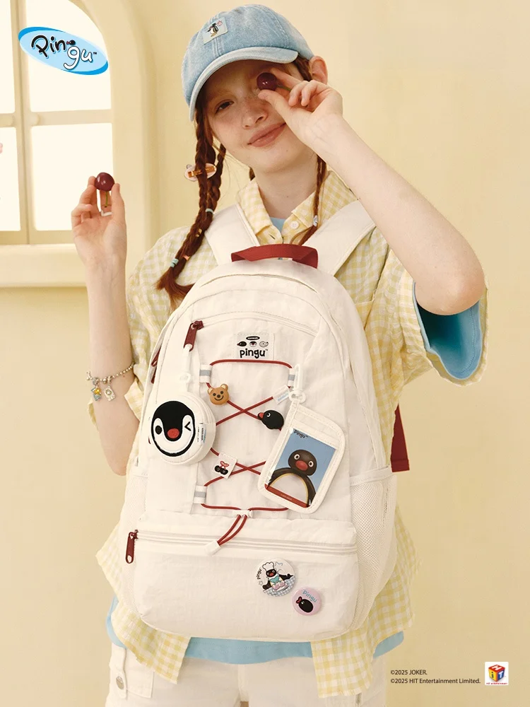 

High Capacity Penguin Design Student Backpack for Girls Dual Shoulder School Bag Commuter Style Nylon Material Water Resistant