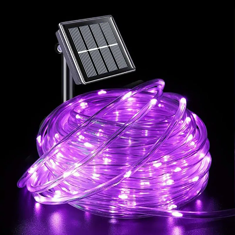 Imagem -02 - Outdoor Solar Tube Rope Led Light Jardim Decoração de Natal Guirlanda de Casamento Impermeável String Fairy Strip Halloween ao ar Livre