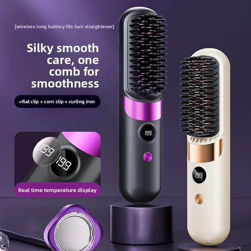 New Wireless Hair Straightener Negative Ion Portable USB Charging Household Hair Straightener Splint Straight Roll Dual Use