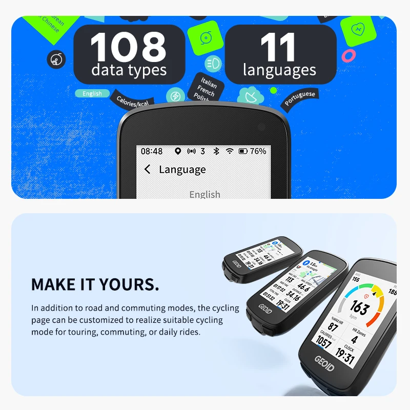 GEOID CC700 Pro 2.8" Inch Touchscreen Bicycle Computer GPS Bike Speedometer Global Map Navigation Cycling Odometer for Strava