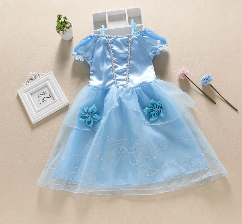 Snow Queen Elsa Costume for Kids Girl Disney Frozen Princess Dress Sleep Beauty Aurora Cosplay Fancy Halloween Dress Up Party