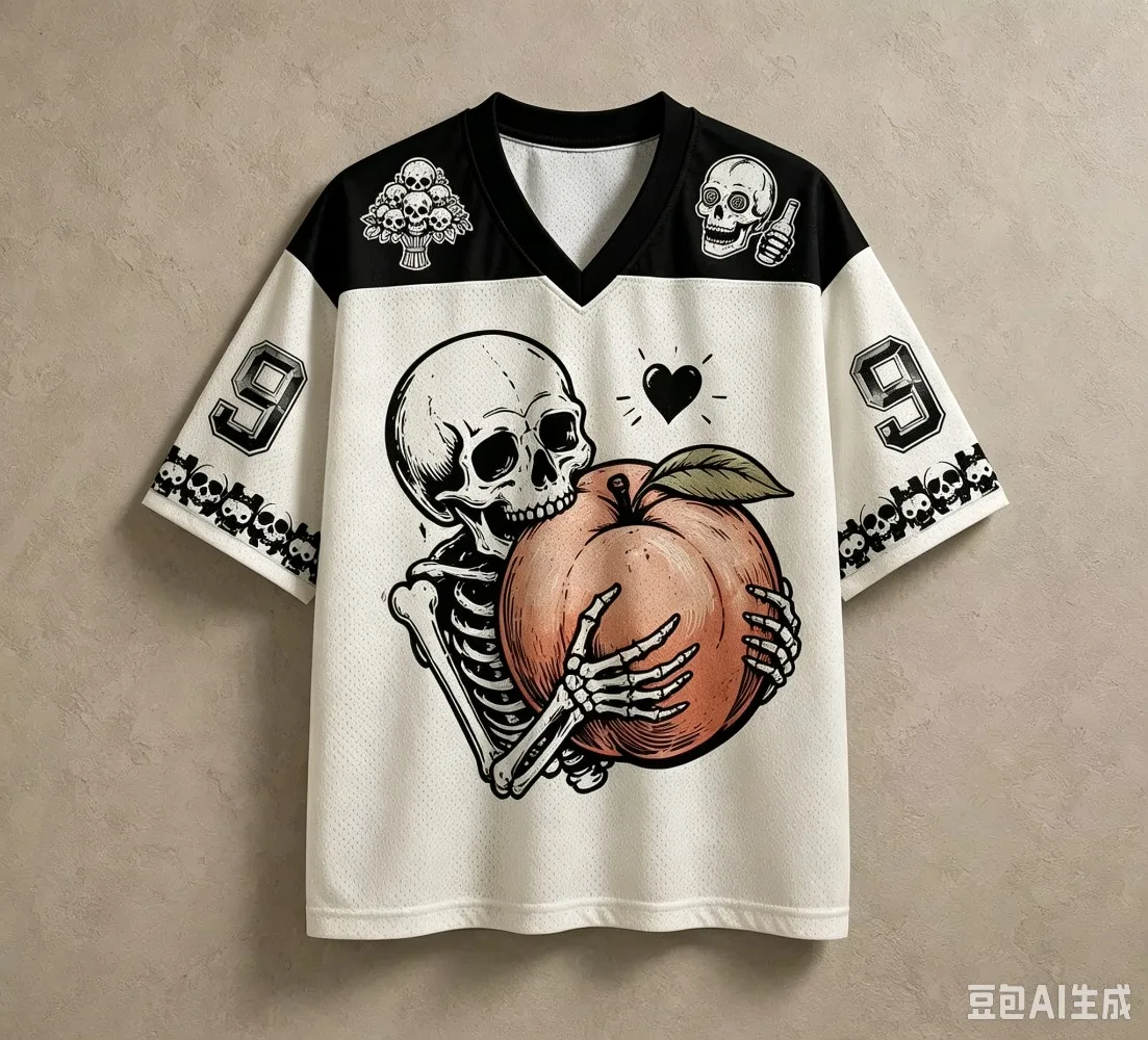 Summer Fashion Retro Gothic Skull Fun Eating Peaches 3D Printed Outdoor Leisure Sport V-neck T-shirt Large Parent-Child Clothing