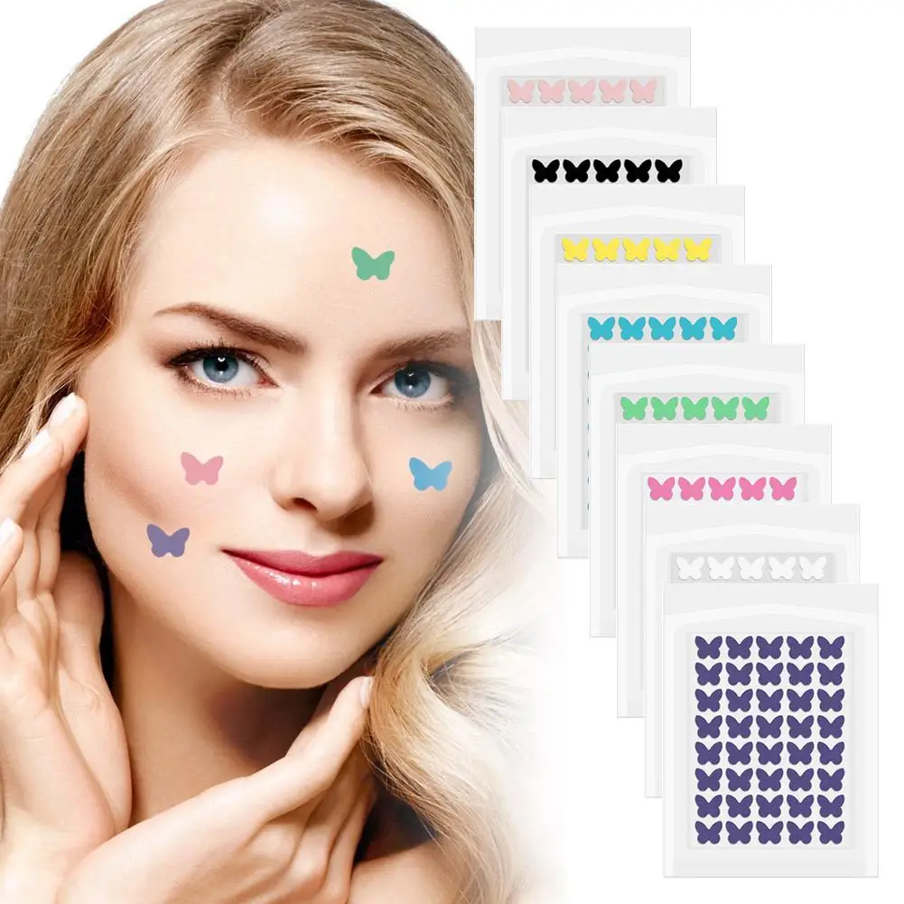 Patchs hydrocolloïdes pour boutons d'acné, pour le visage, estompe les imperfections, marques de boutons, imperfections d'acné fermées, couverture en forme de papillon