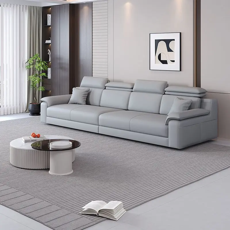 Leather sofa size apartment four people straight row latex adjustable headrest