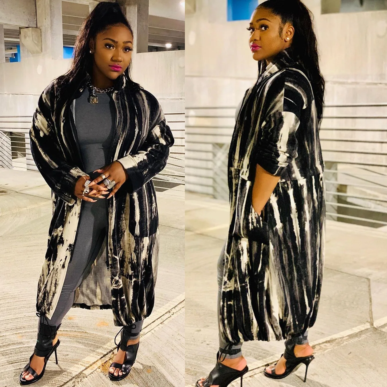 

Long-sleeved Long Casual Printed Zipper Trench Coat Women's 2026 Spring And Summer New Temperament Women's High Street