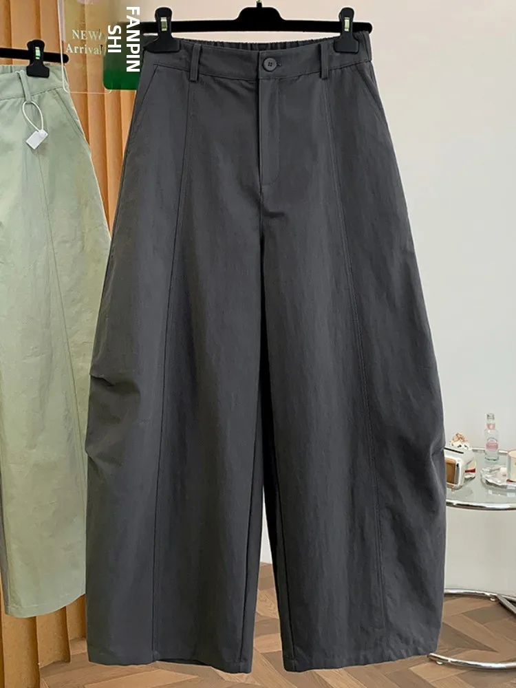 Simple Pure Color Korean Style Wide Leg Casual Pants Women Summer Loose Slimming Knife  Cargo Pants Super Popular