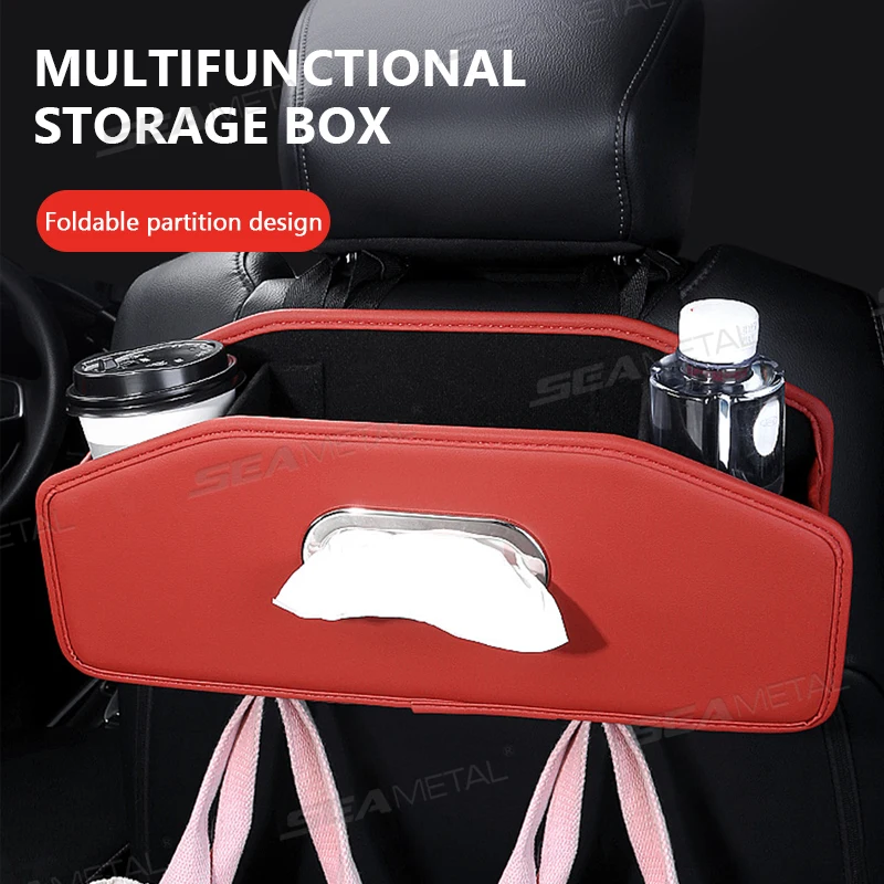 SEAMETAL Car Seat Back Organizer Multi-Functional Backseat Storage Bag for Passenger Foldable Storage Box Tissue Holder Hook